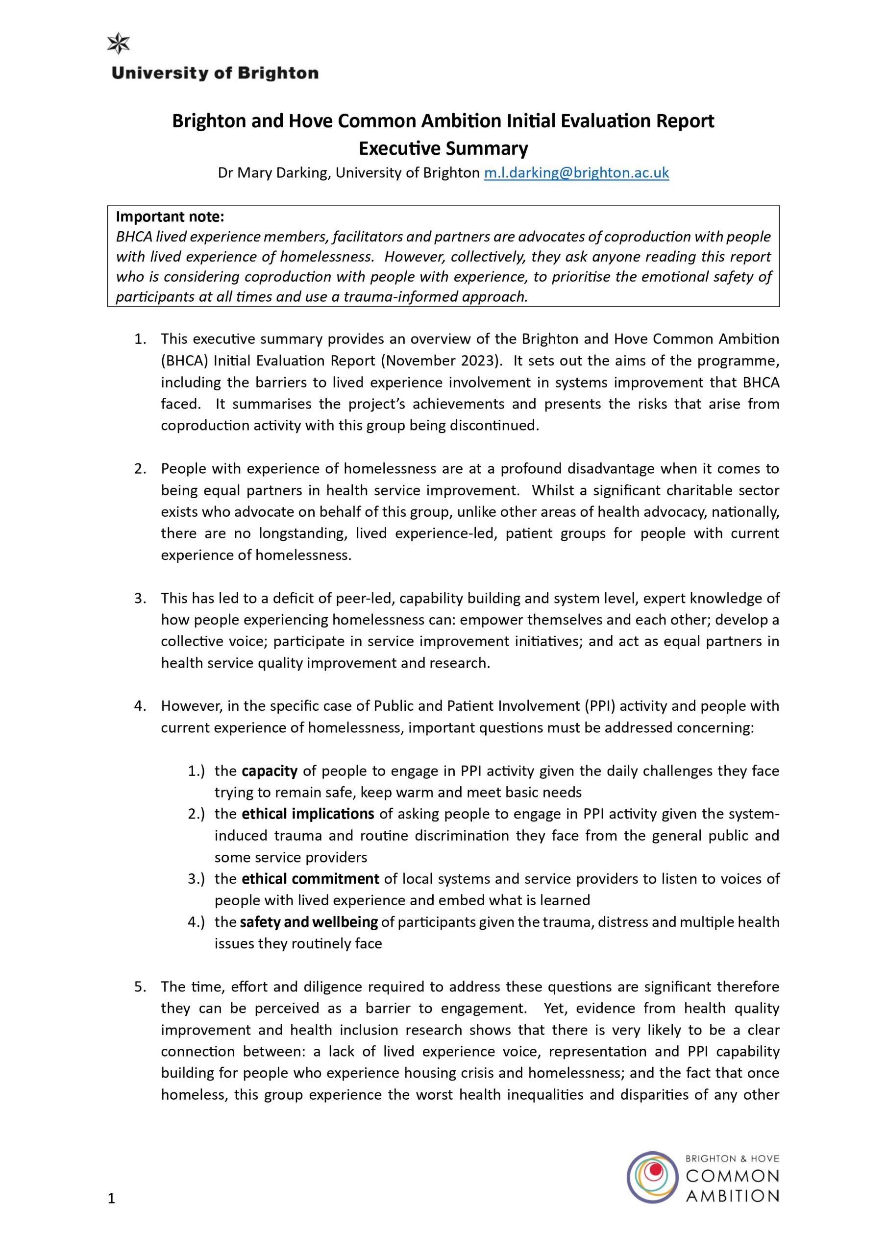 Initial Evaluation Exec Summary Page 1